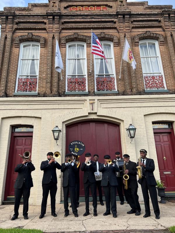 Excelsior Band in front of Creole Firehouse downtown Mobile, Alabama