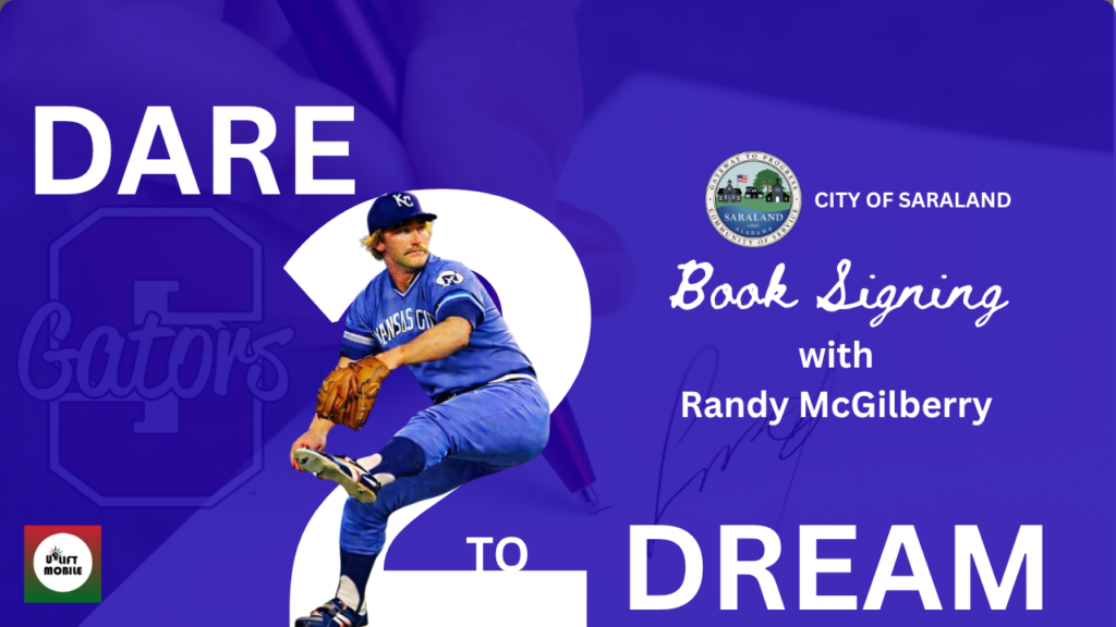 Randy McGilberry Book Signing with City of Saraland and Satsuma High School logo