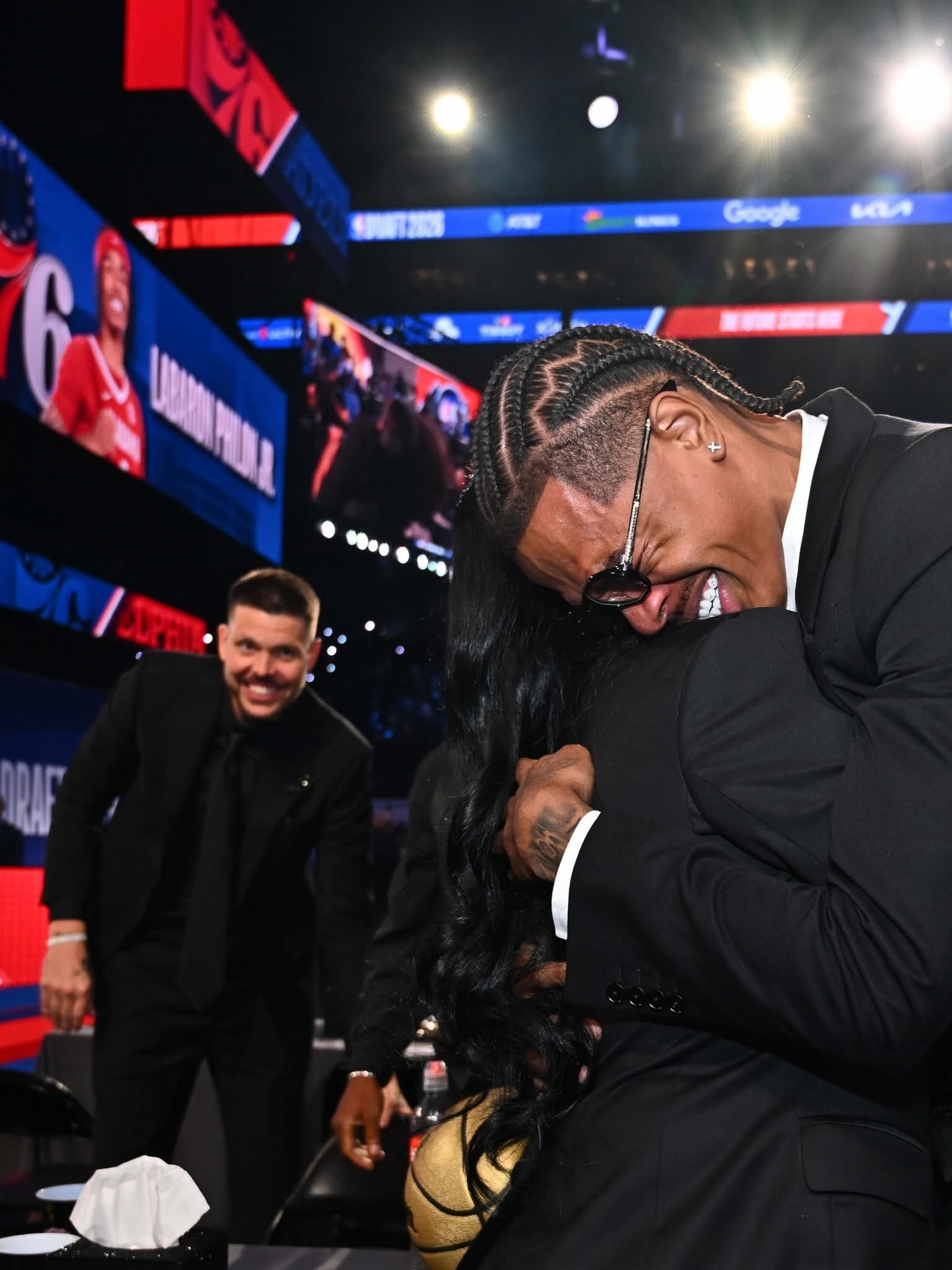 Labaron Philon Jr. crying tears of joy and hugging family the exact moment his name is called out at the 2026 NBA Draft.