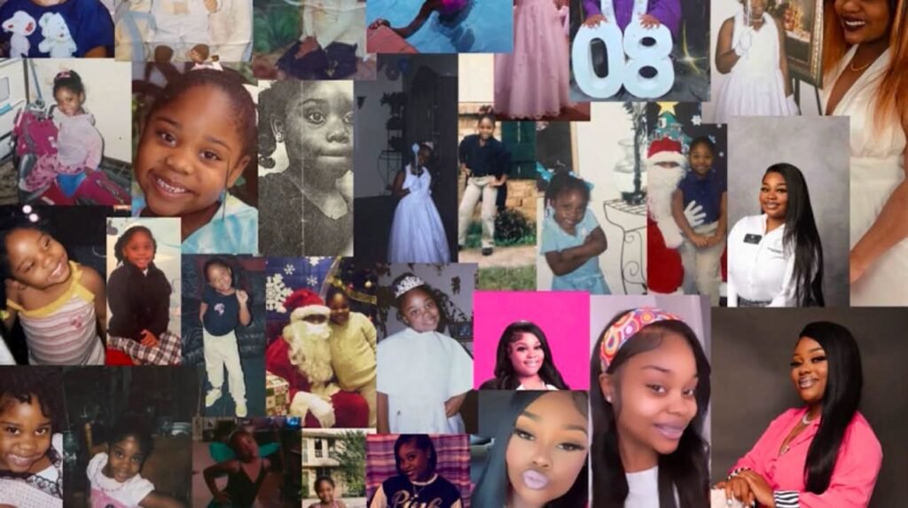 A photo collage featuring various stages of Chyna Emoni Hickman's life, from childhood portraits to recent professional photos.