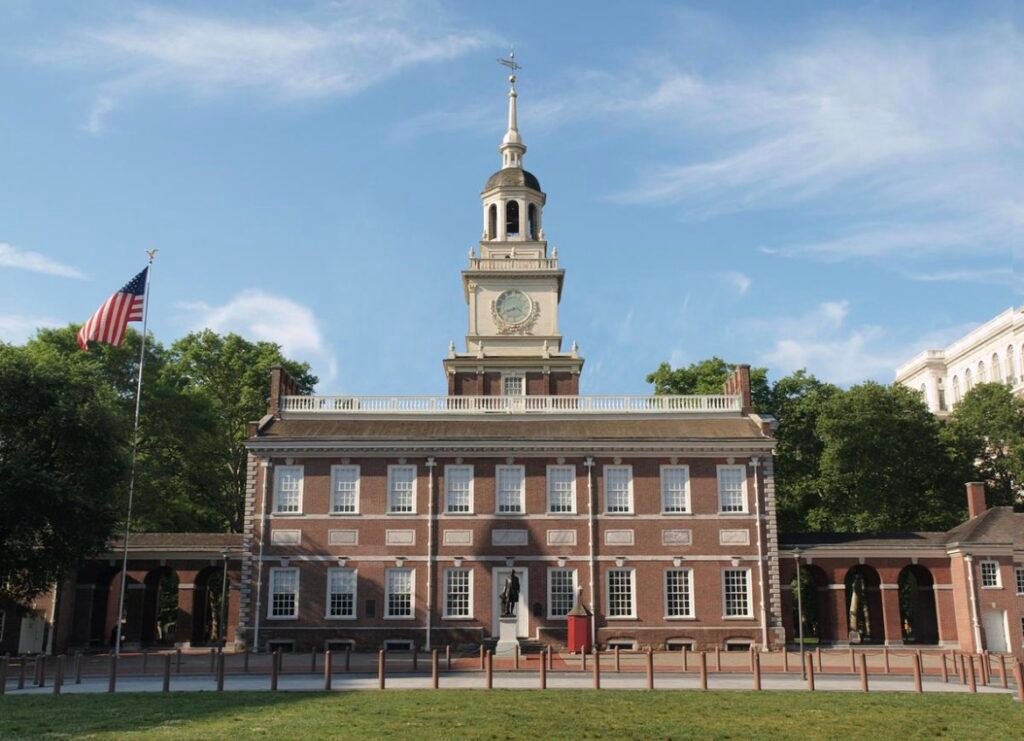 Exterior view of Independence Hall in Philadelphia, a key historical site for America’s 250th Birthday.